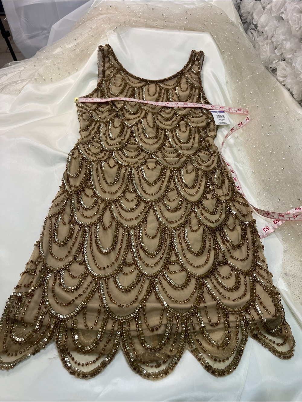 Pisarro Nights Gold Beaded Scallop-Pattern Mini Dress - Picture 13 of 17